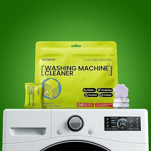 CECEBEAR Washing Machine Cleaner Tablets 24 Count, Lavender Scent High Foaming Washer Deodorizer, 3-in-1 Clean Fresh Maintain for Front Load & Top