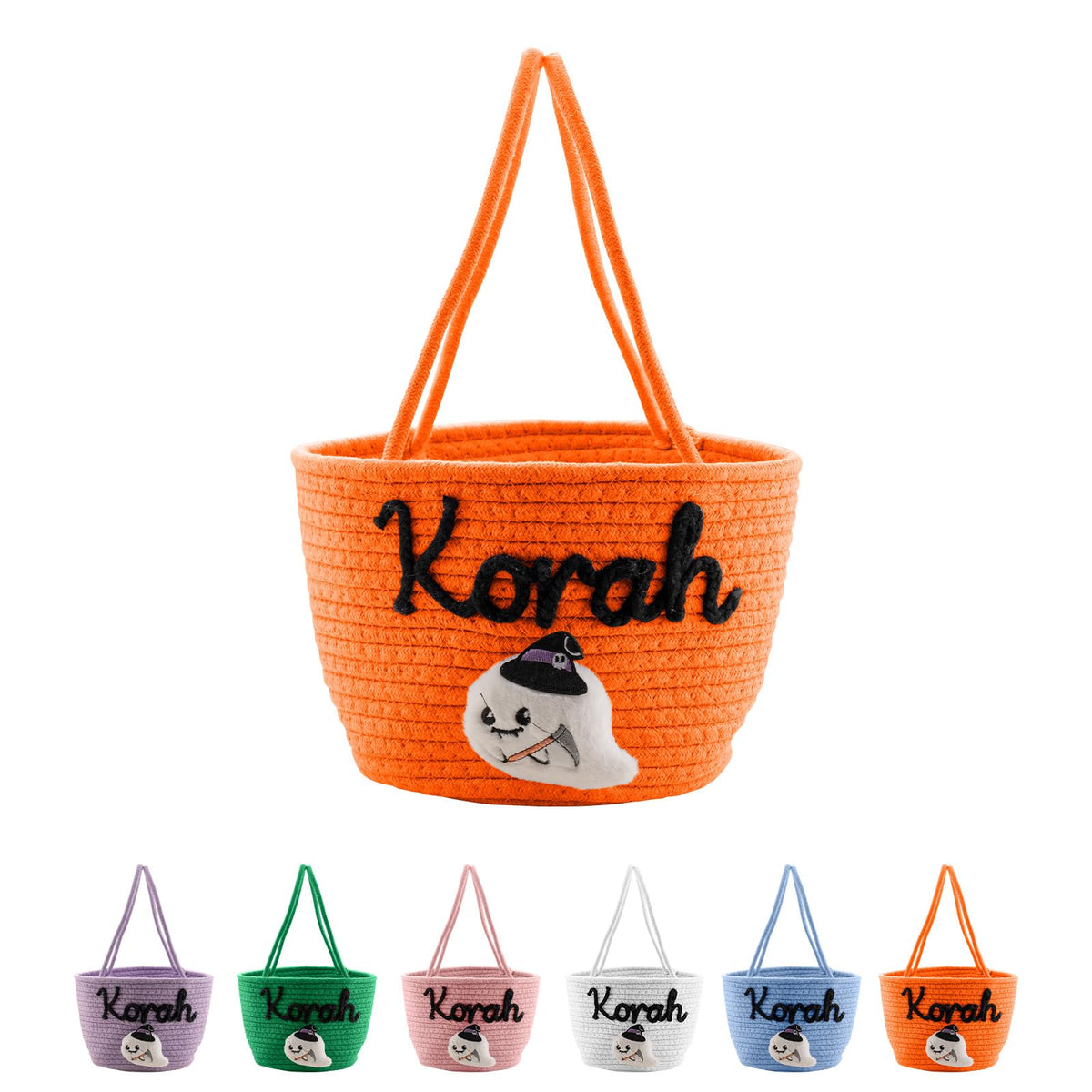 Personalized Halloween Basket Custom Woven Trick or Treat Bucket with Name Customized Halloween Spooky Candy Gift Basket (orange)