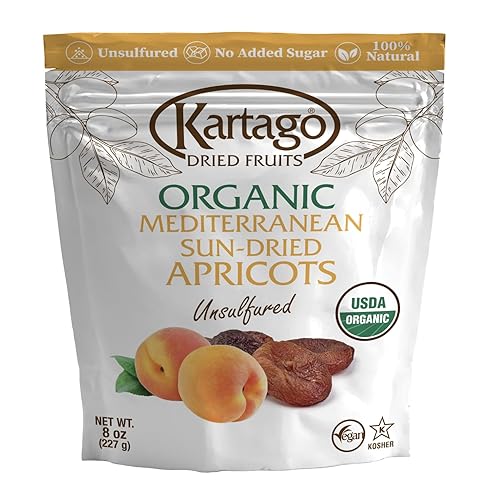 Kartago Organic Dried Apricots - Unsulfured Mediterranean Sun Dried Apricots - Vegan, Kosher, Gluten Free, No Added Sugar - Healthy Natural Vegan