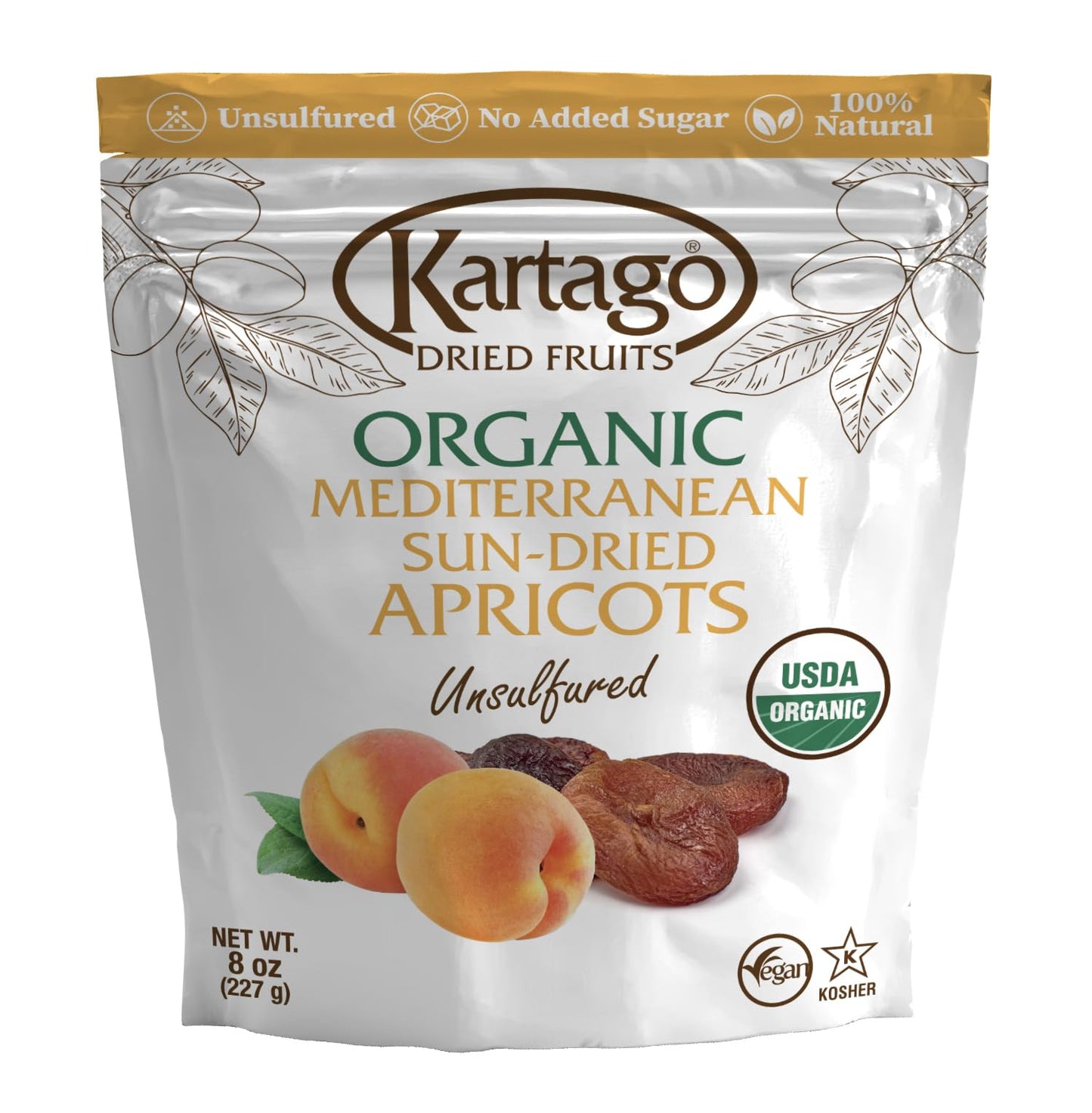 Kartago Organic Dried Apricots - Unsulfured Mediterranean Sun Dried Apricots - Vegan, Kosher, Gluten Free, No Added Sugar - Healthy Natural Vegan