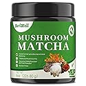 Mushroom Matcha Powder, Japanese Ceremonial Matcha Infused With 7 Superfood Mushrooms, MCT Oil, Coconut Milk Powder, Natural, Gluten Free, Taste Great
