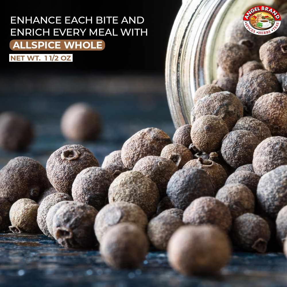 Angel Brand Allspice Berries Whole 1.5 oz Bottle - Jamaican Allspice Seeds with Aromatic Richness - Perfect for Cooking, Savory Dishes, Pickling