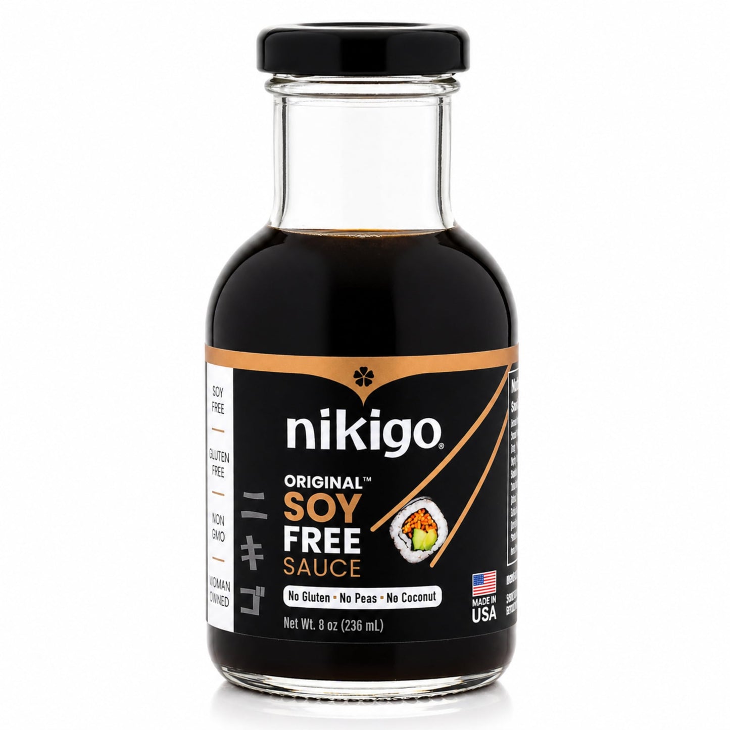 NIKIGO Original Soy Free Sauce - Premium Soy Sauce Replacement, Allergen-Friendly, Made with 3 Simple & Clean Ingredients, Mushrooms, Sea Salt, Water