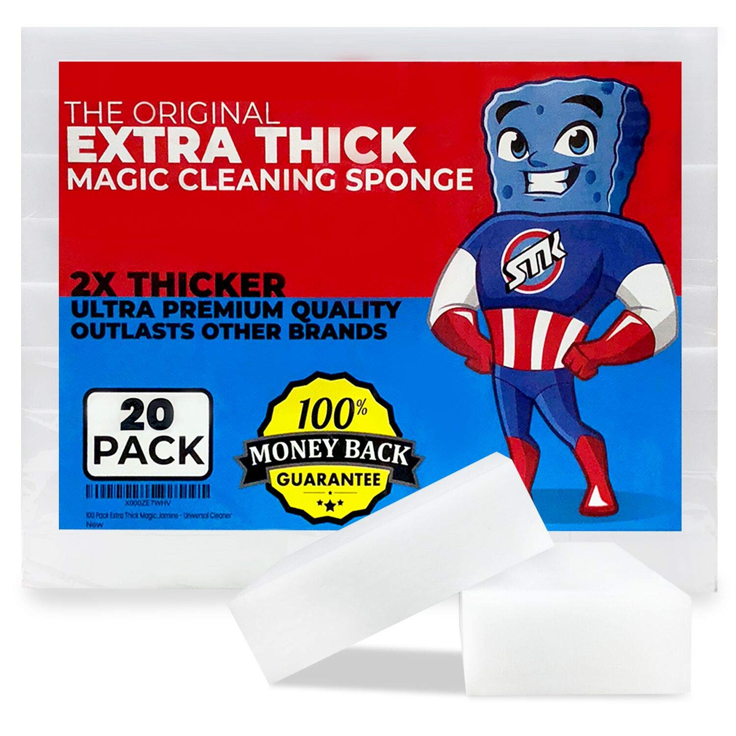 STK 20 Pack Extra Thick Magic Cleaning Pads - Eraser Sponge for All Surfaces - Kitchen-Bathroom-Furniture-Leather-Car-Steel - Just Add Water to Erase