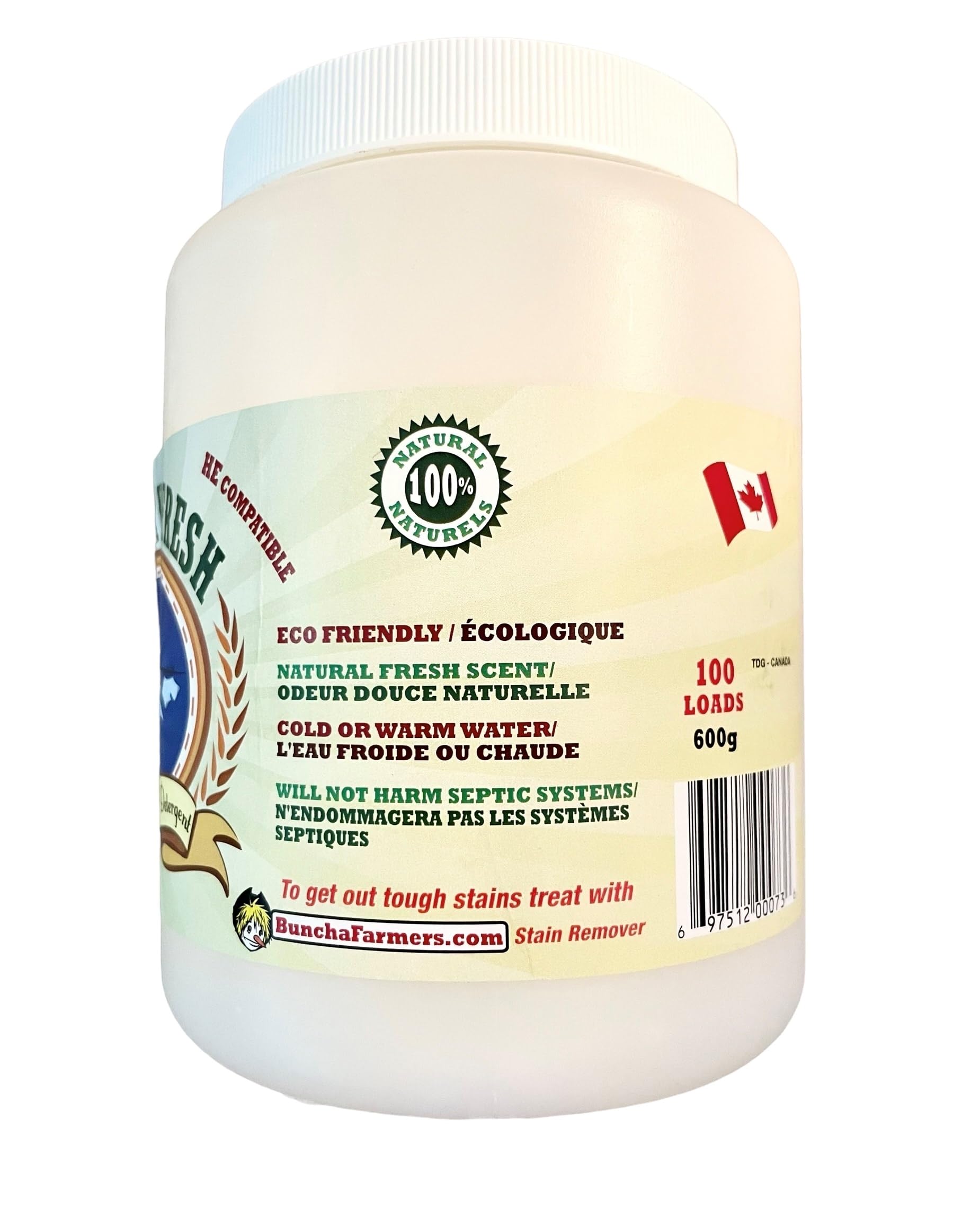 Buncha Farmers Country Fresh 100% All Natural Eco-Friendly Laundry Detergent 21.16 oz/100 loads (Made in Canada)