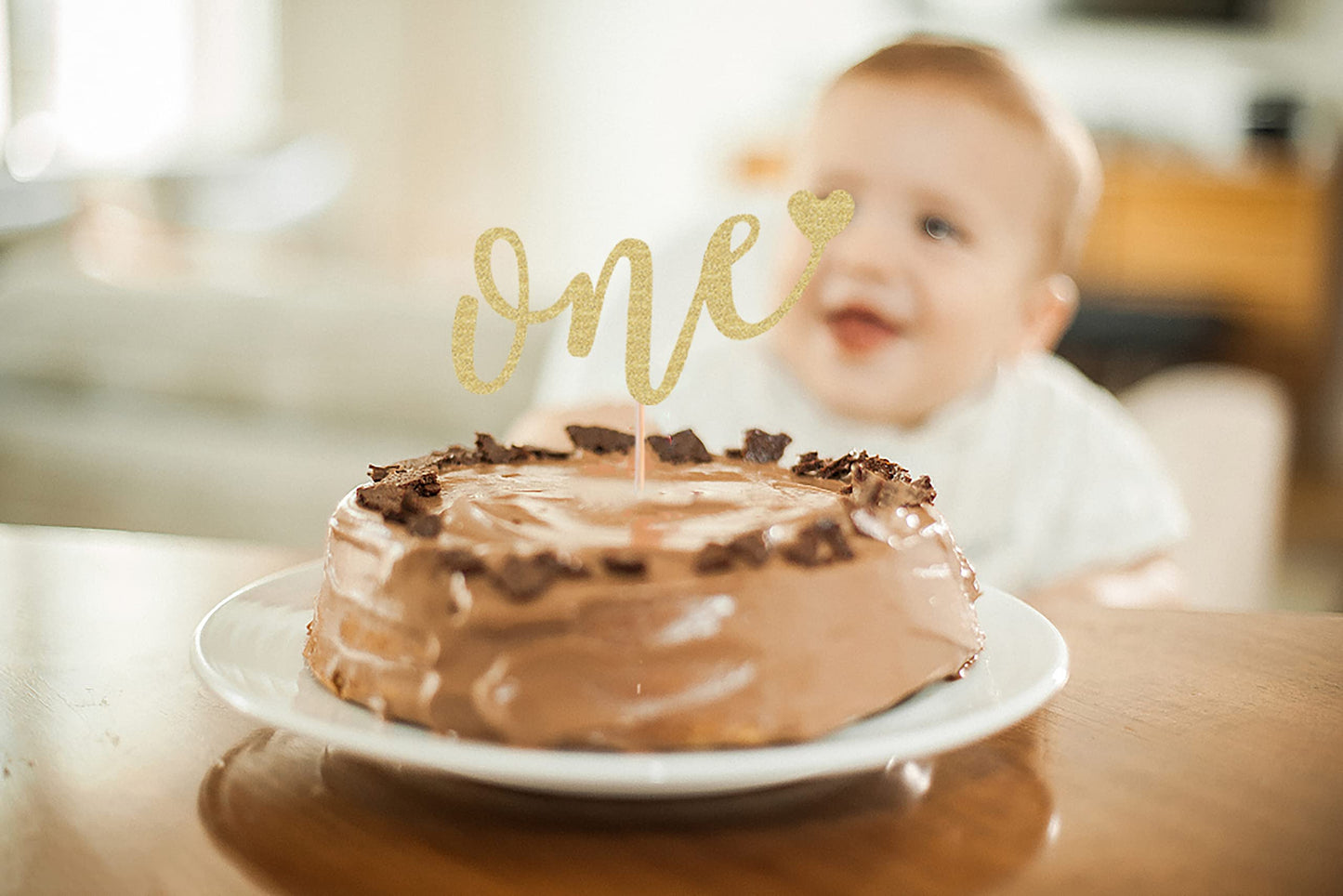 AHAORAY First Birthday Cake Topper - Gold Glitter Love One Birthday Cake Decorating Supplies, Perfect for Baby Shower/Gender Revealing Party/Baby