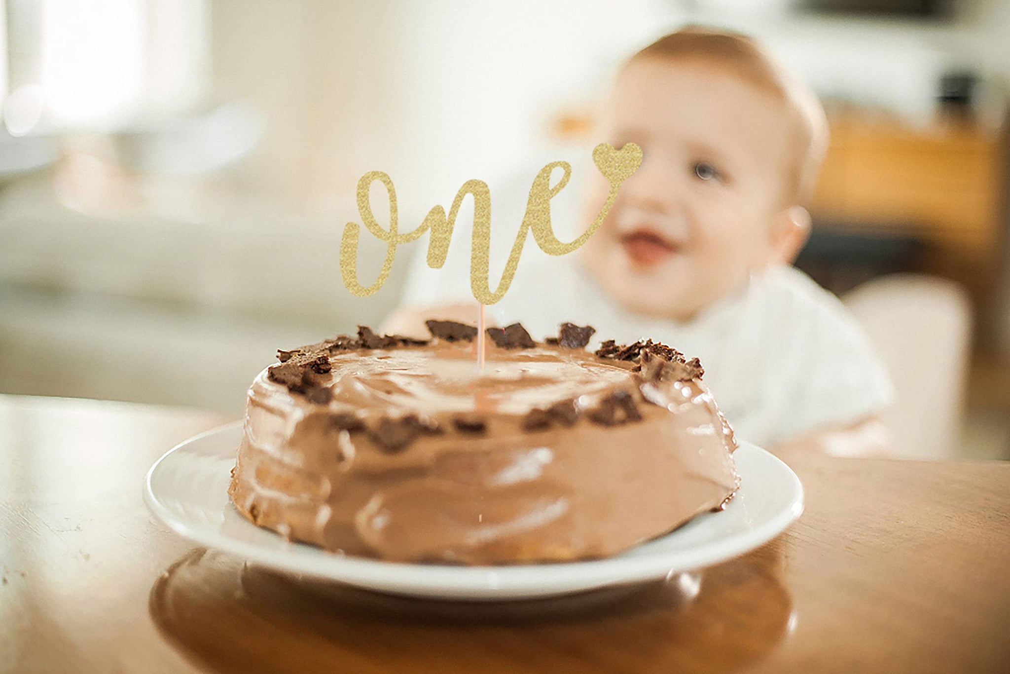AHAORAY First Birthday Cake Topper - Gold Glitter Love One Birthday Cake Decorating Supplies, Perfect for Baby Shower/Gender Revealing Party/Baby