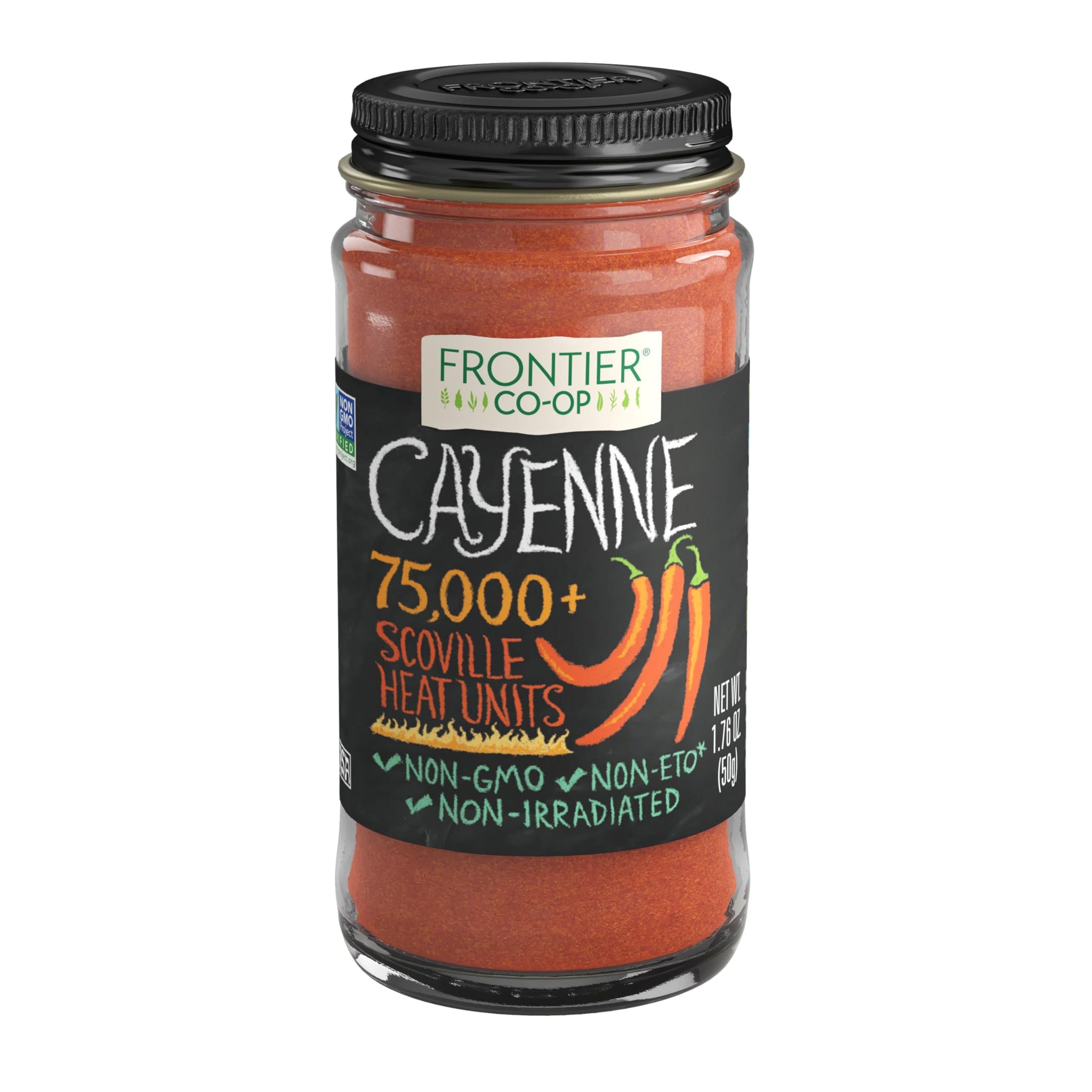 Frontier Co-op Ground Cayenne, Extra Spicy 75,000+ HU Cayenne Powder - All Natural, Kosher | 1.76 Ounce (Pack of 1)