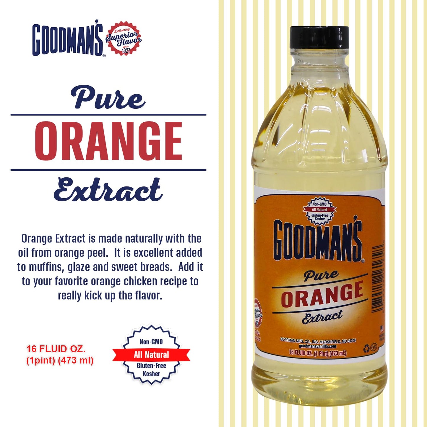 Goodman's Pure Orange Extract - Gluten-Free, Non-GMO, Kosher, Natural, Low Carb & Low Calorie, No Artificial Color, No Animal Products, No Sugar