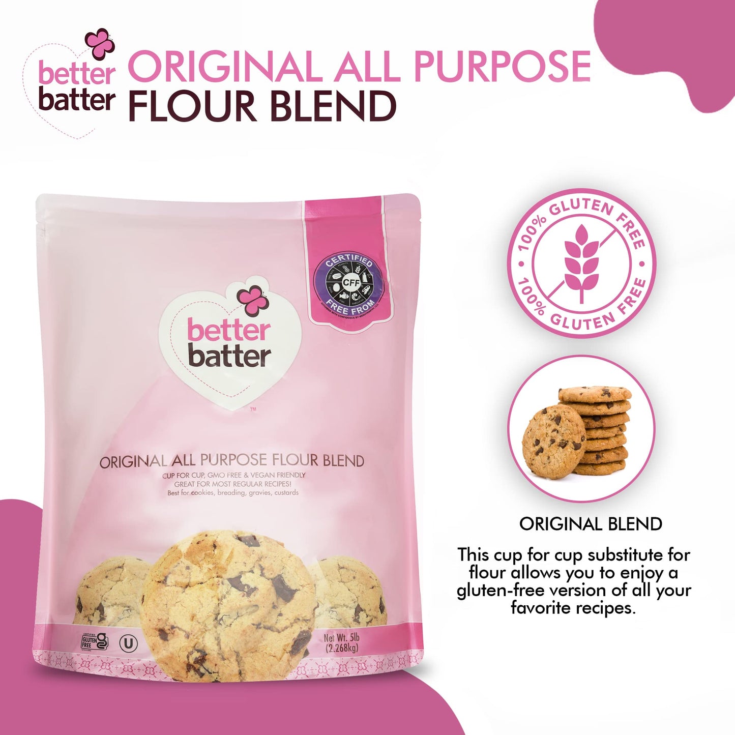 Better Batter Gluten Free Flour - Award Winning Nutritious, Vegan, Allergen Free, & Kosher - Cup for Cup Alternative All-Purpose Baking, Organic