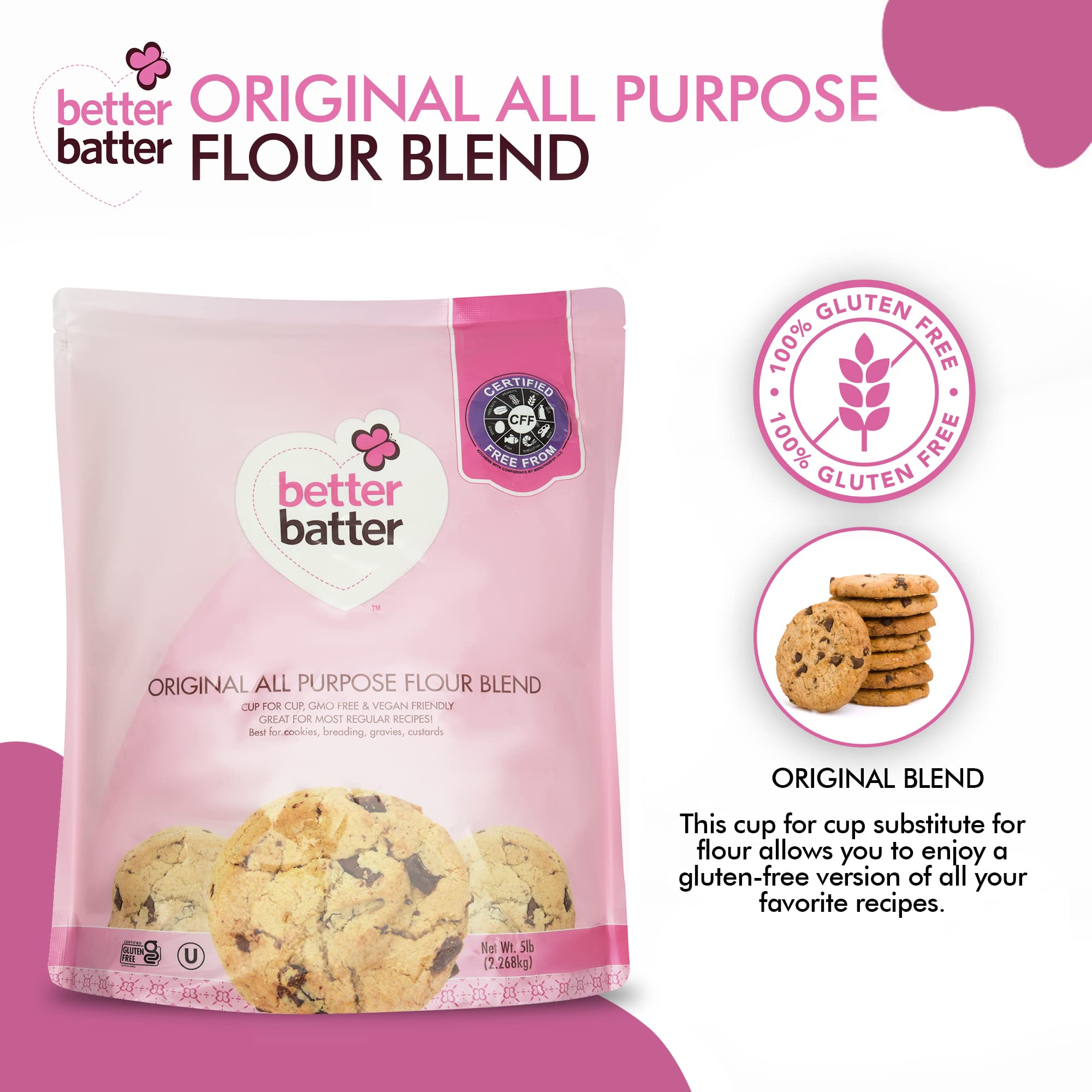 Better Batter Gluten Free Flour - Award Winning Nutritious, Vegan, Allergen Free, & Kosher - Cup for Cup Alternative All-Purpose Baking, Organic
