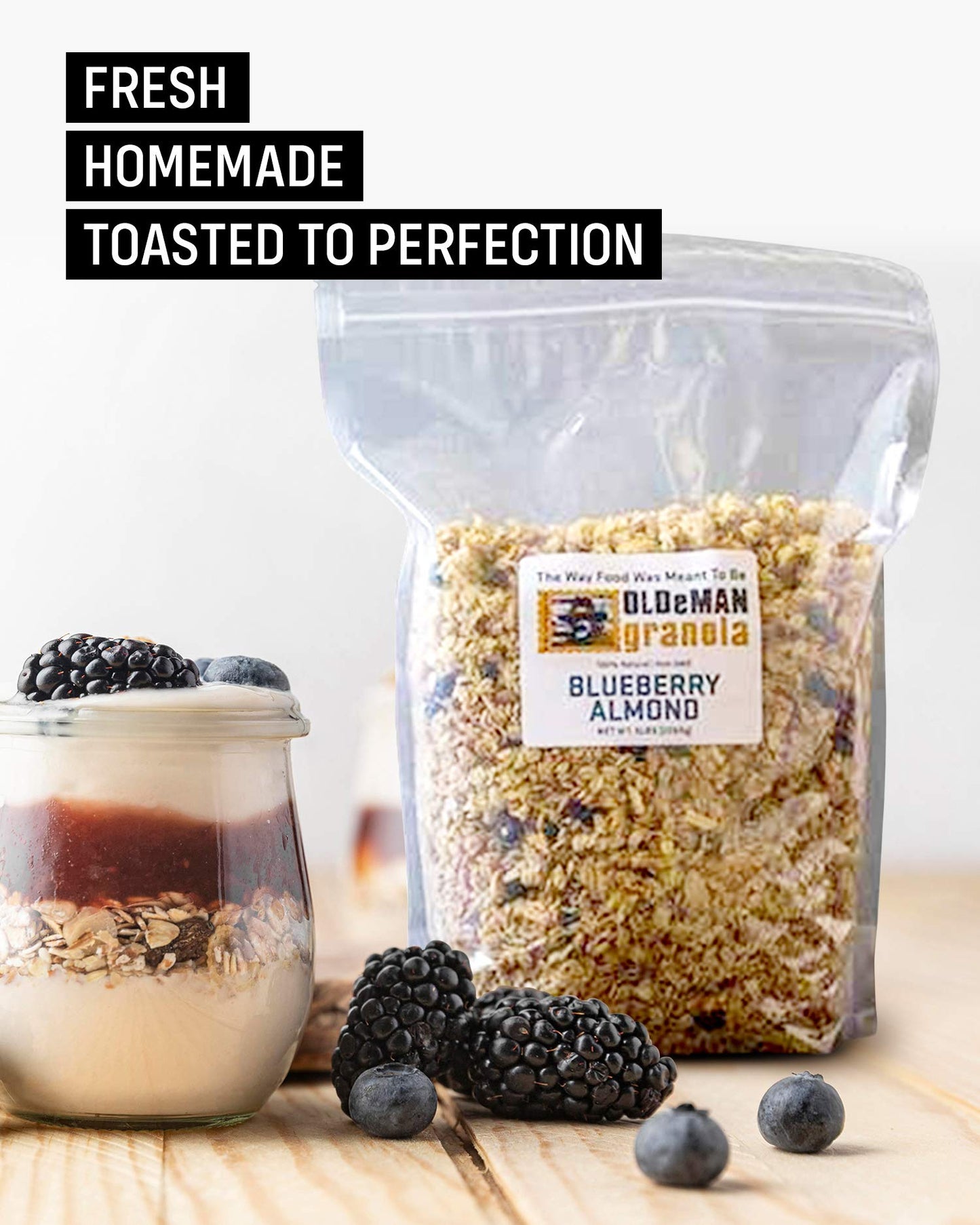 Olde Man Granola Gluten Free Granola - Non-GMO Healthy Granola Cereal - Soft Whole Grain Oats, Butter, Brown Sugar - Handmade in Colorado (Blueberry