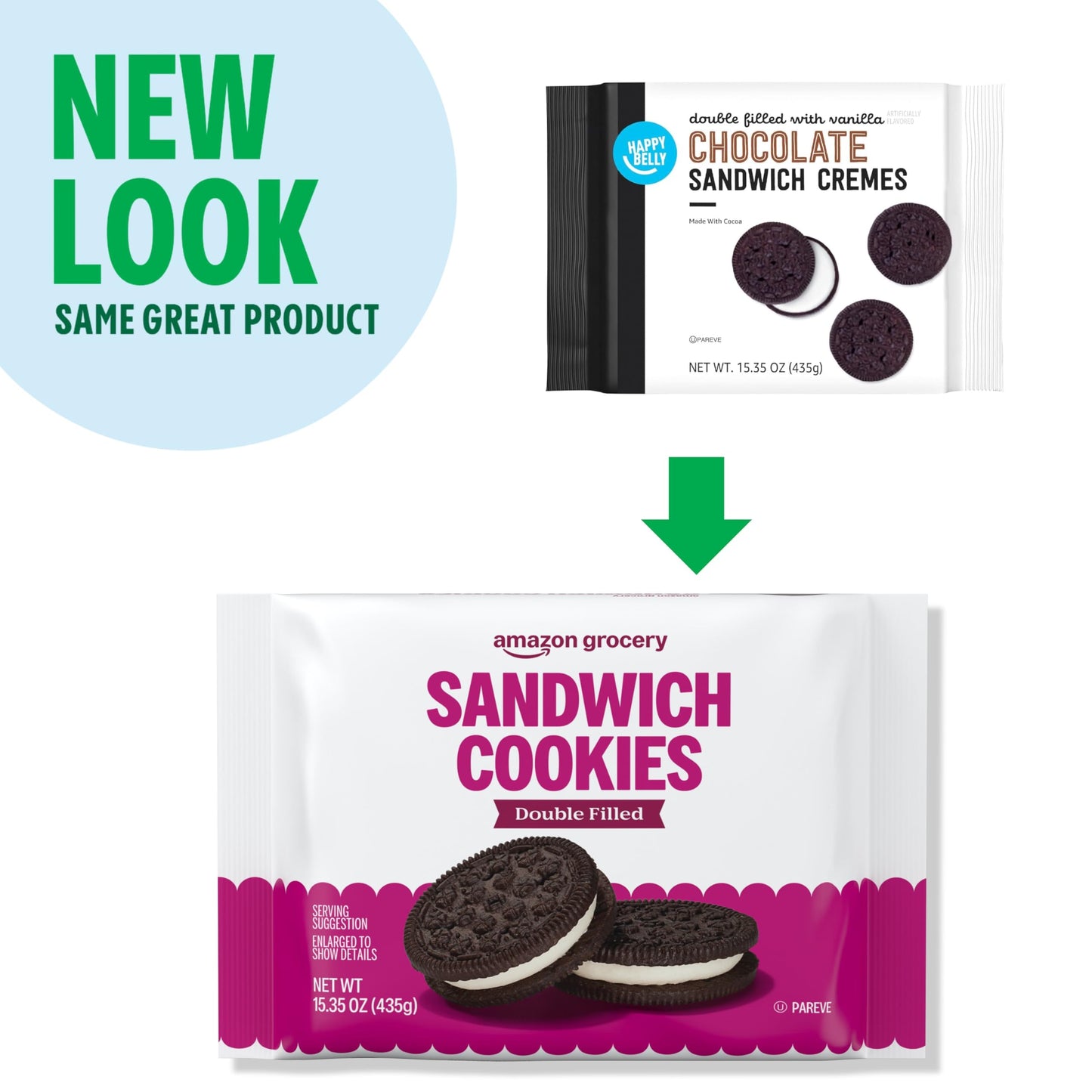 Amazon Grocery, Sandwich Cookies, Double Filled, 15.35 Oz