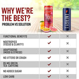 Odyssey Elixir Sparkling Adaptogen Drink, Low Calorie Drinks with L Theanine, Lions Mane, Cordyceps and Green Tea Caffeine for Energy and Focus