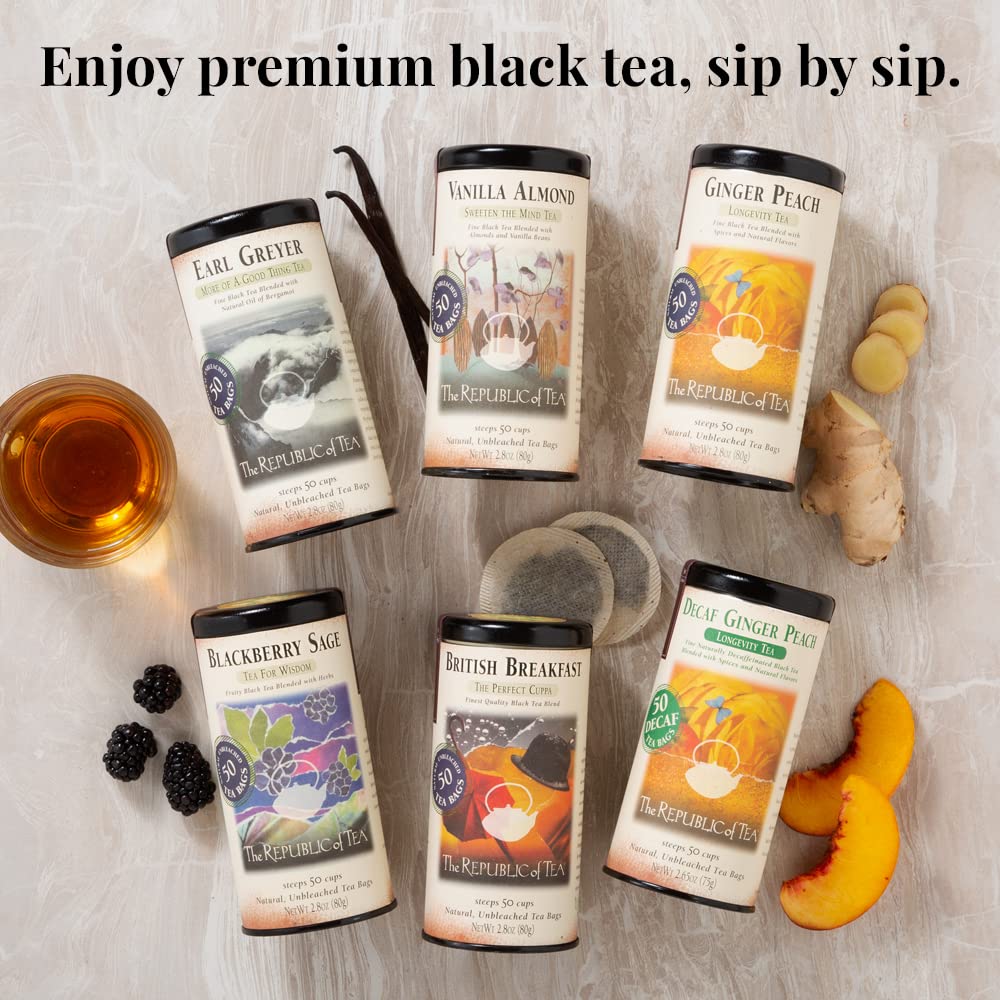 The Republic of Tea - Vanilla Almond Black Tea, 50 Tea Bags, Unique Blend Of Vanilla And Almond Tea