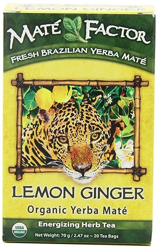 The Mate Factor Yerba Mate Energizing Herb Tea, Lemon Ginger, 20 Tea Bags (Pack of 3)