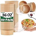 Enjamyo 36Oz Large Paper Bowls with Lids,50 Pcs Disposable Soup Bowls Bulk,Kraft Paper Salad Bowl,Round Bowls,Heavy Duty Soup Serving Bowls