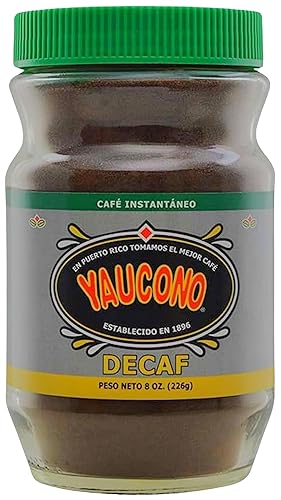 Yaucono Instant Coffee Decaf, Arabica, Medium Roast, from Puerto Rico, Glass Jar, 8 Ounce (Pack of 1)
