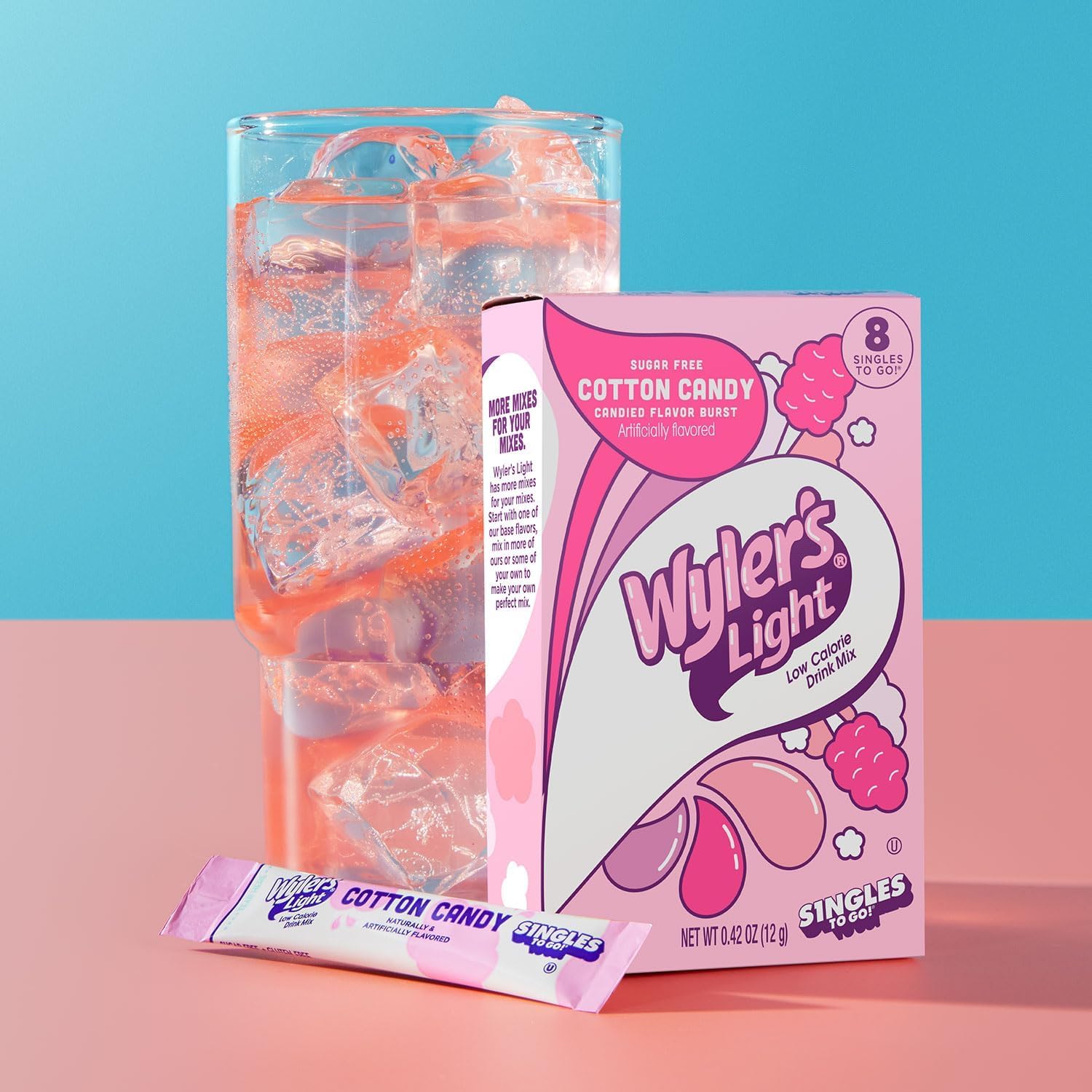 Wyler's Light Singles To Go Powder Packets, Water Drink Mix, Watertok Cotton Candy, 8 Count