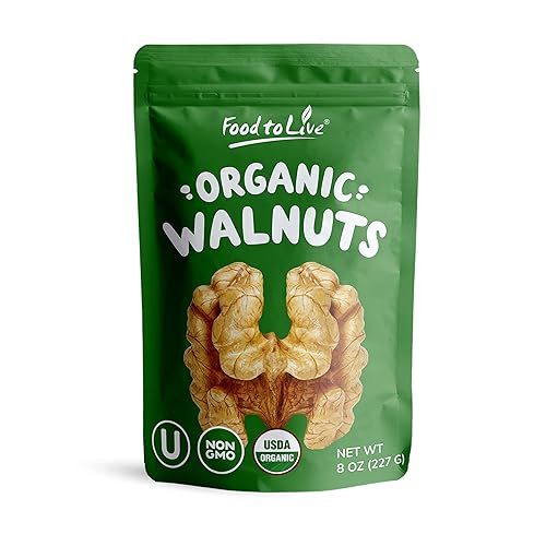Food to Live Organic California Walnuts Halves & Pieces, 8 Ounces Non-GMO, Raw, Unsalted, Shelled, Vegan, Kosher, Sirtfood, Bulk Snack. High in