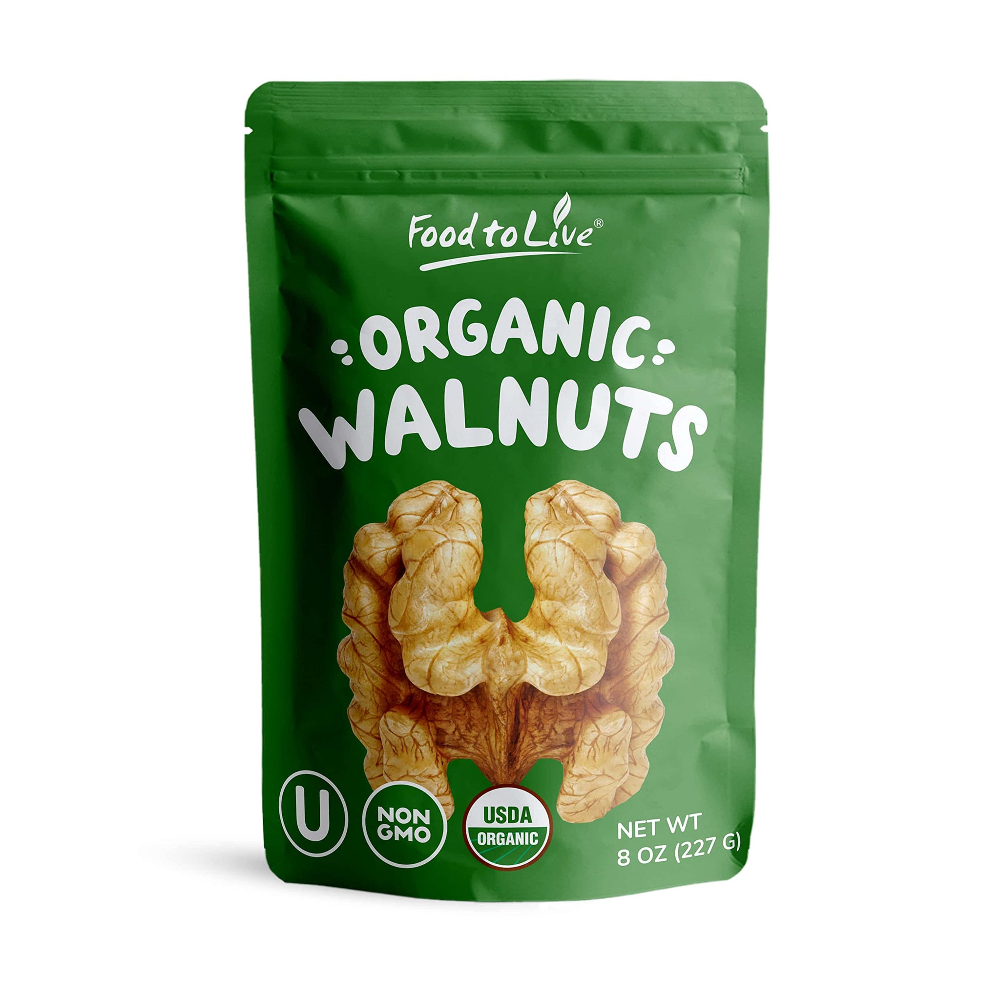 Food to Live Organic California Walnuts Halves & Pieces, 8 Ounces Non-GMO, Raw, Unsalted, Shelled, Vegan, Kosher, Sirtfood, Bulk Snack. High in