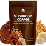 GANOHERB Instant Mushroom Coffee Powder, Arabica Coffee Mix with 5 Adaptogen Mushrooms, Lions Mane, Reishi, Chaga, Cordyceps, Shiitake and MCT Oil