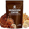 GANOHERB Instant Mushroom Coffee Powder, Arabica Coffee Mix with 5 Adaptogen Mushrooms, Lions Mane, Reishi, Chaga, Cordyceps, Shiitake and MCT Oil