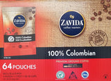 Zavida 64 Piece Coffee Pouches, 100% Colombian, 8 Pound