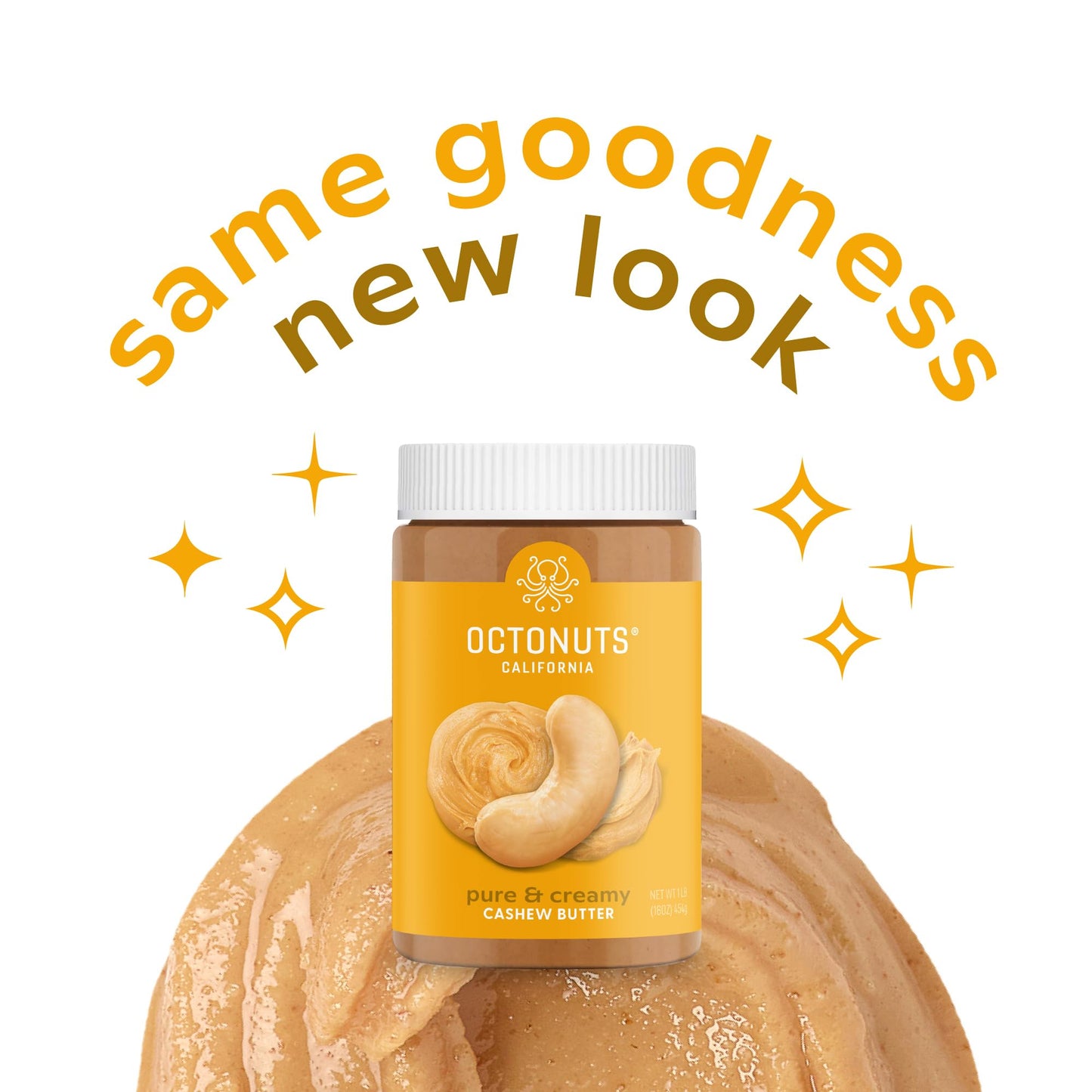 Octonuts Creamy Cashew Butter, 16 oz Jar, No Added Salt, Sugar or Palm Oil - Single Ingredient Nut Spread - Gluten Free, Vegan, Kosher, Paleo