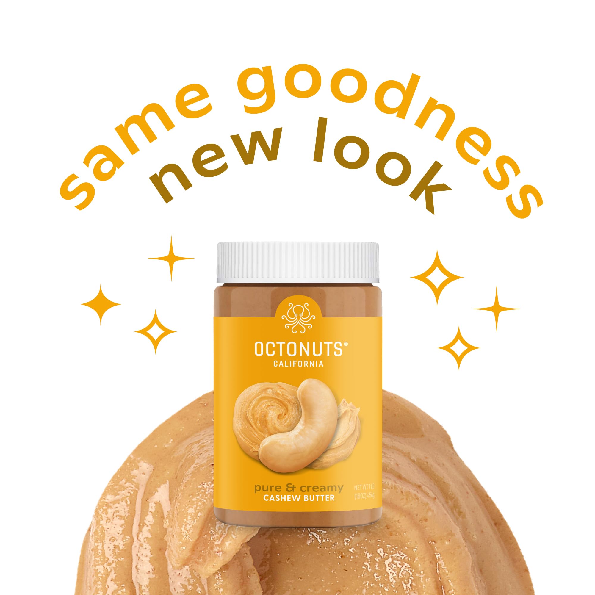 Octonuts Creamy Cashew Butter, 16 oz Jar, No Added Salt, Sugar or Palm Oil - Single Ingredient Nut Spread - Gluten Free, Vegan, Kosher, Paleo