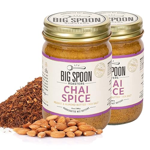 Big Spoon Roasters Chai Almond & Peanut Butter w/Raw Honey & Sea Salt - Keto Friendly, Low Sugar Almond Butter - Crunchy Almond Butter w/Bee-Friendly