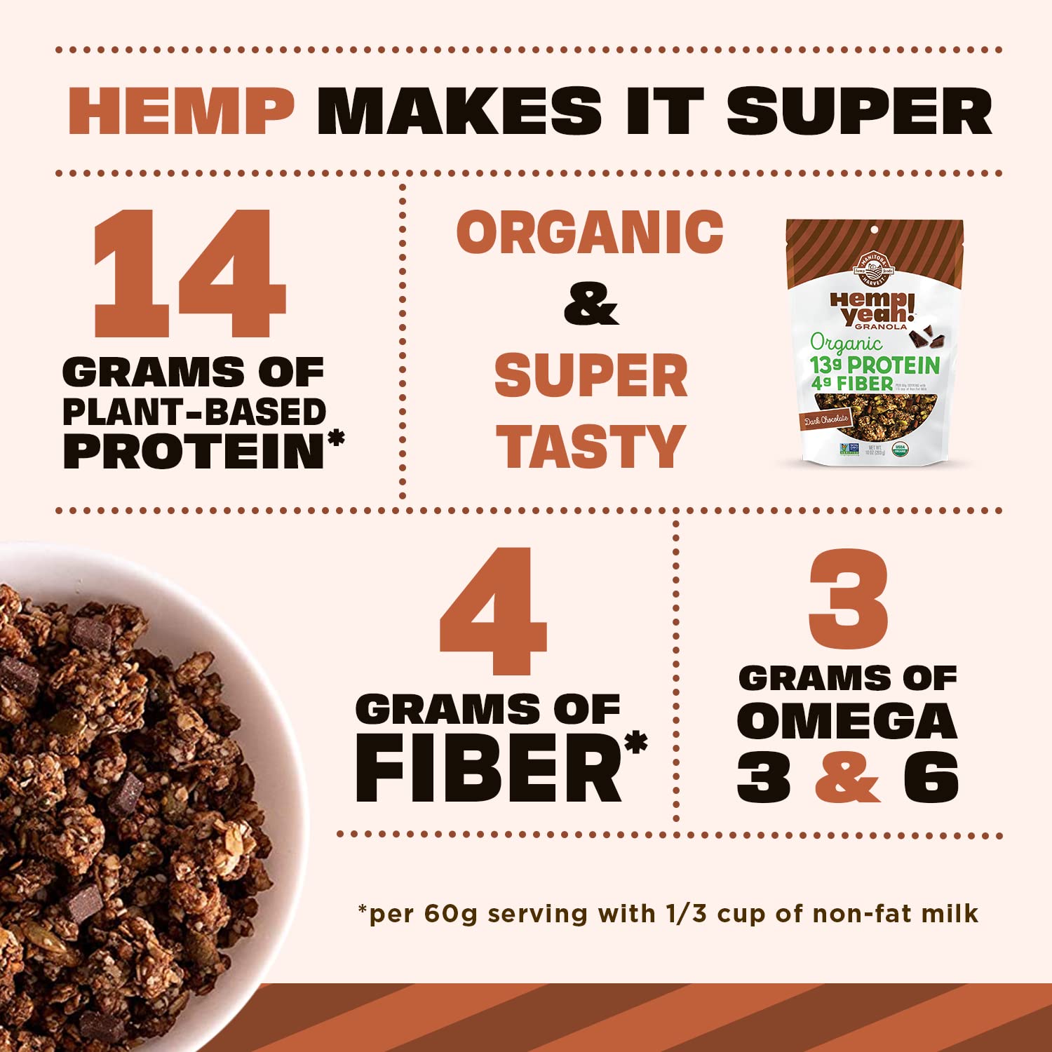 Manitoba Harvest Hemp Yeah Superseed Granola, Dark Chocolate - 10oz - 11g Protein, 4g Fiber, 3.5g Omega 3 & 6 per 60g serving - With Hemp & Pumpkin