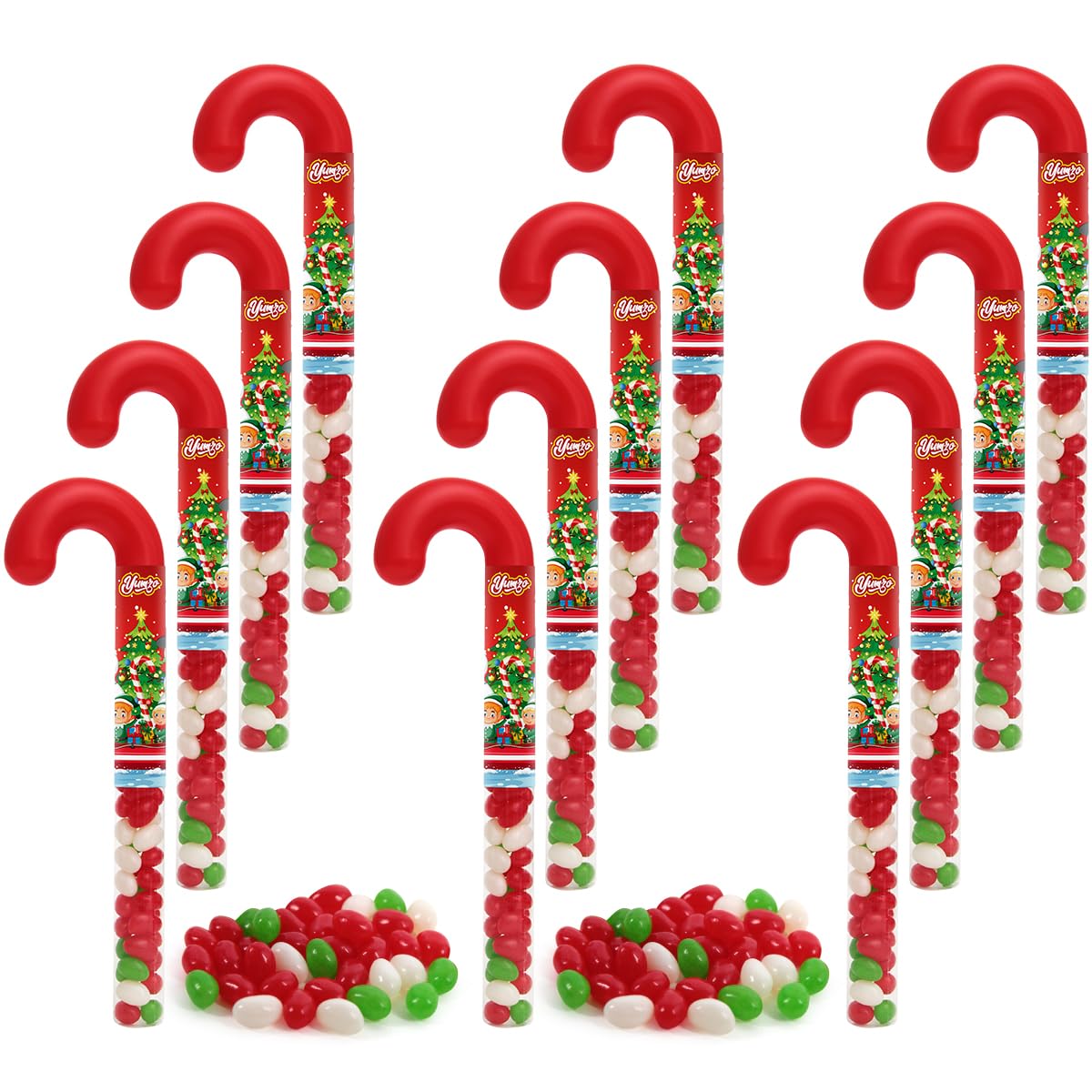 Candy Cane Filled with Jelly Beans, 12 Pack, Ideal Christmas Candy for Stocking Stuffers, Perfect for a Sweet Christmas Celebration.