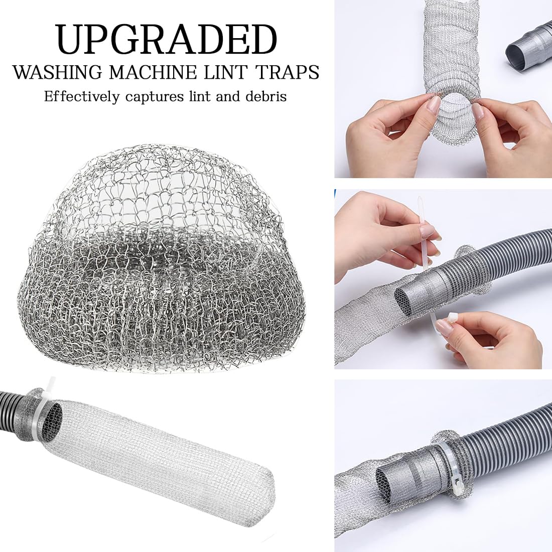 Lint Traps for Washing Machine Hose Stainless Steel Lint Snare Traps Laundry Mesh Washer Hose Filter 12 Pieces with 12 Pcs Cable Ties