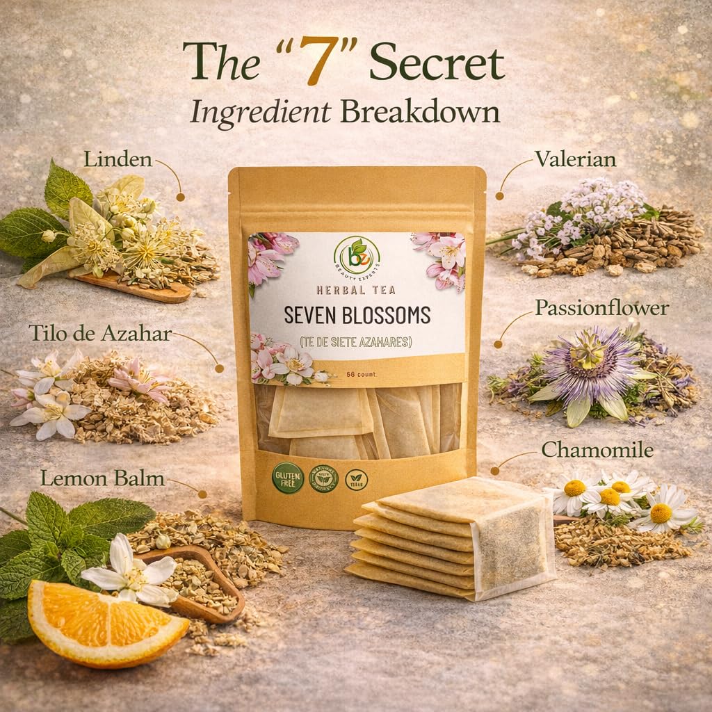 7 Siete Azahares Té (Seven Blossoms Tea) - 60 Tea Bags - 100% Natural, Vegan, Herbal - Gluten-Free, Non-GMO - by BexpertsUSA