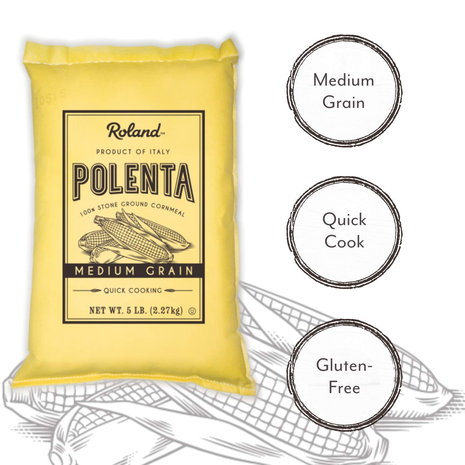 Roland Foods Medium Grain Yellow Polenta from Italy, 5 Lb Bag