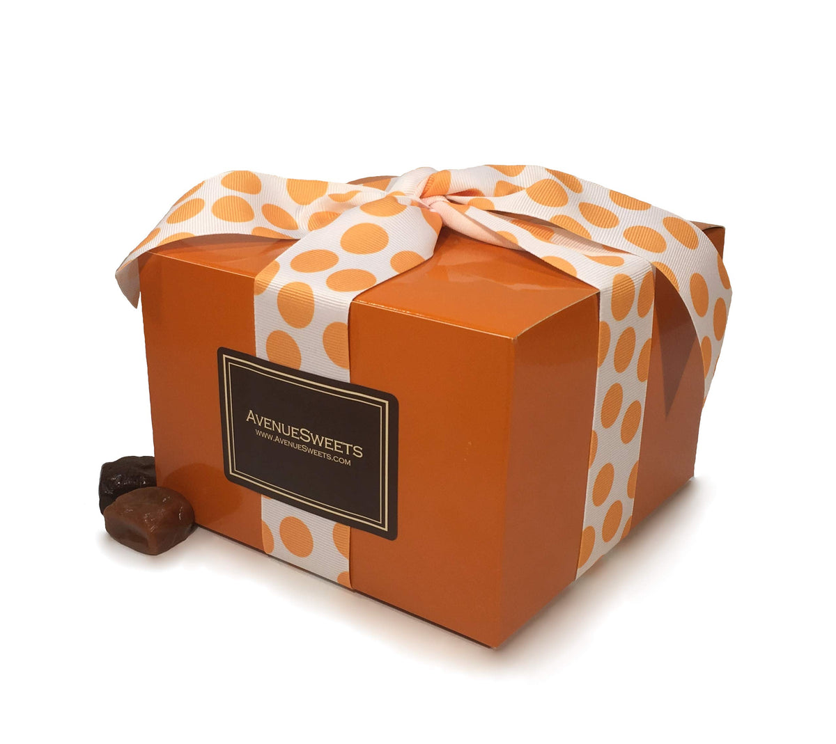 AvenueSweets - Handcrafted Individually Wrapped Soft Caramels - Orange 1.5 lb Gift Box - Customize Your Flavors