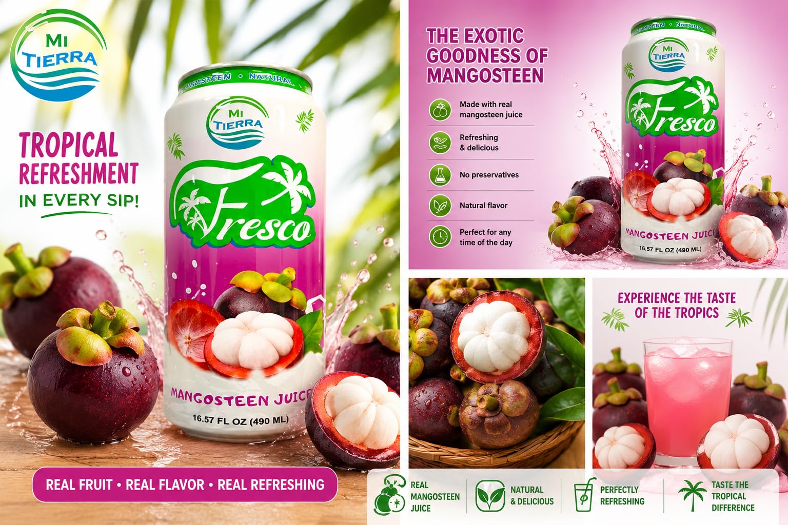 Mi Tierra - Natural Juices 16.57oz - Mangosteen - Pack of 6