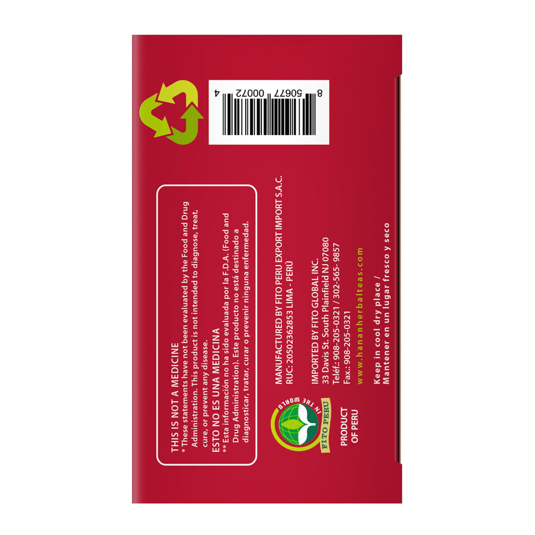 Hanan Peruvian Secrets Hojas De Guanabana-Graviola Herbal Tea | 100% Natural Soursop Leaves | 25 Tea Bags | Naturally Aids in Supporting the Liver