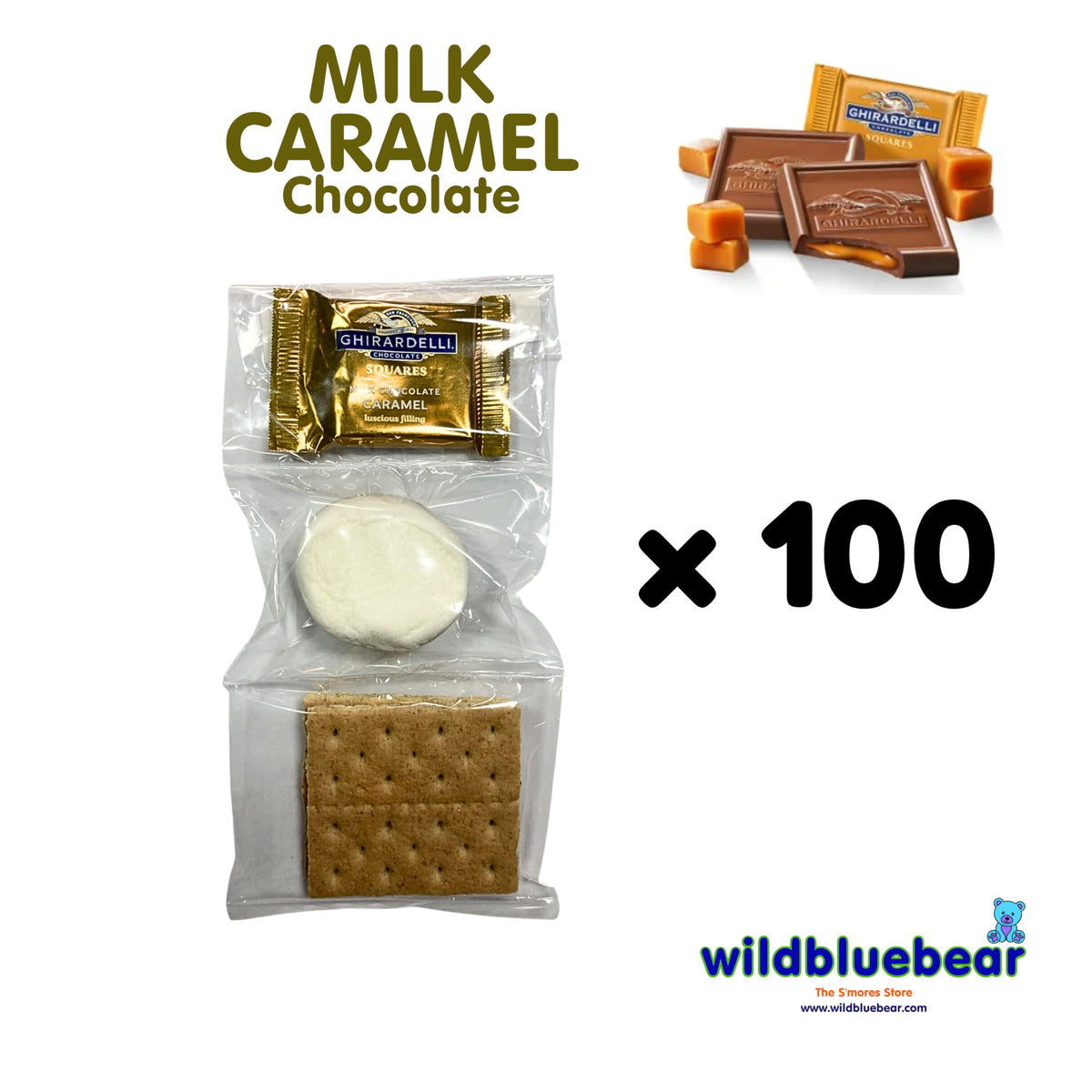 WBB | SMORES KIT STRIP | Individually packaged set : Graham Crackers, Marshmallow, Chocolate | Make delicious smores (100 sets) (Milk Caramel