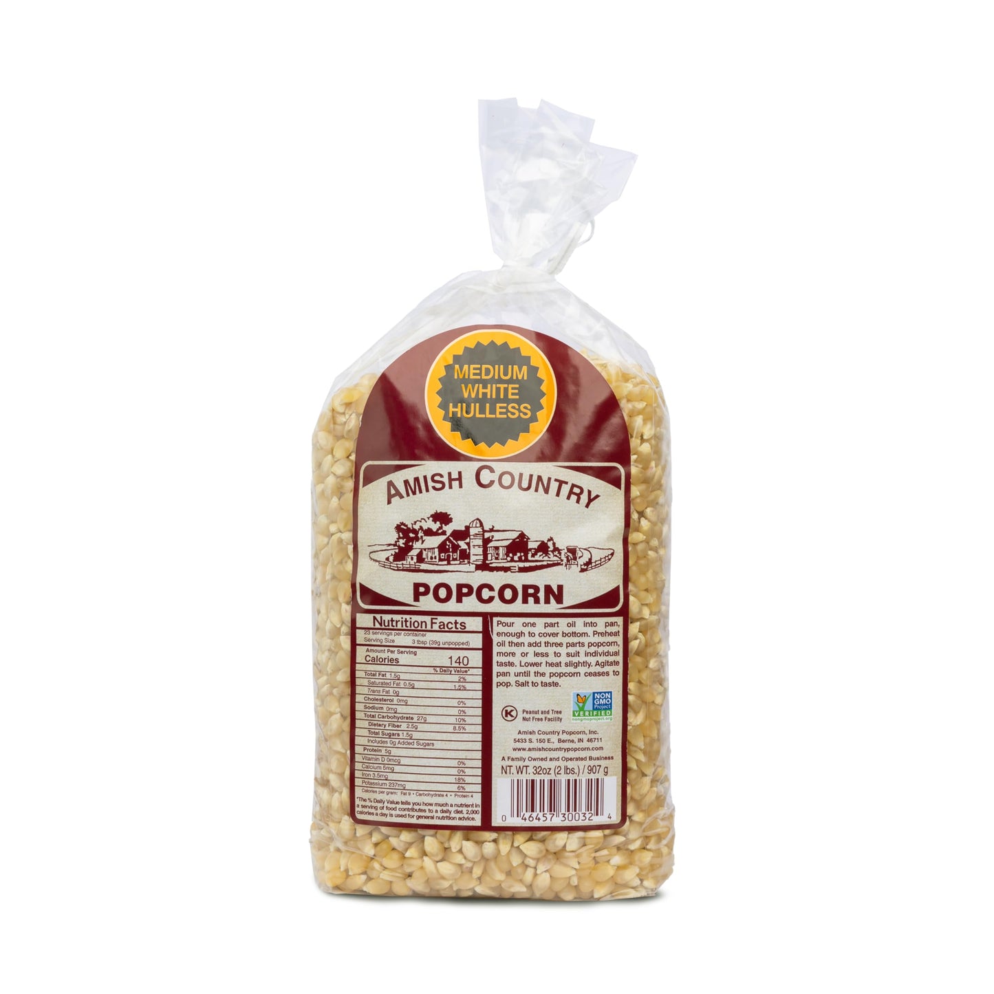 Amish Country Popcorn | 2 Lb Medium White Popcorn | Old Fashioned, Non-GMO and Gluten Free (2lb Bags)