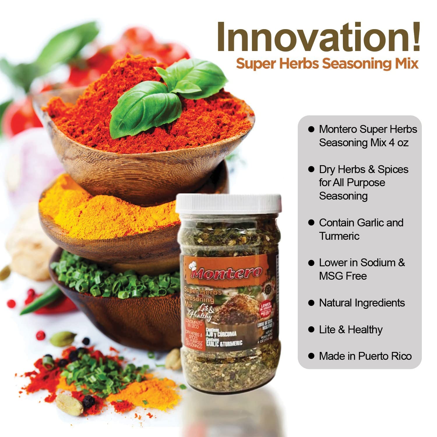 Montero Super Herbs Seasoning Mix 4oz - Dry Herbs & Spices All Purpose Seasoning - MSG FREE - Lite & Healthy, 4 Ounce (Pack of 1)