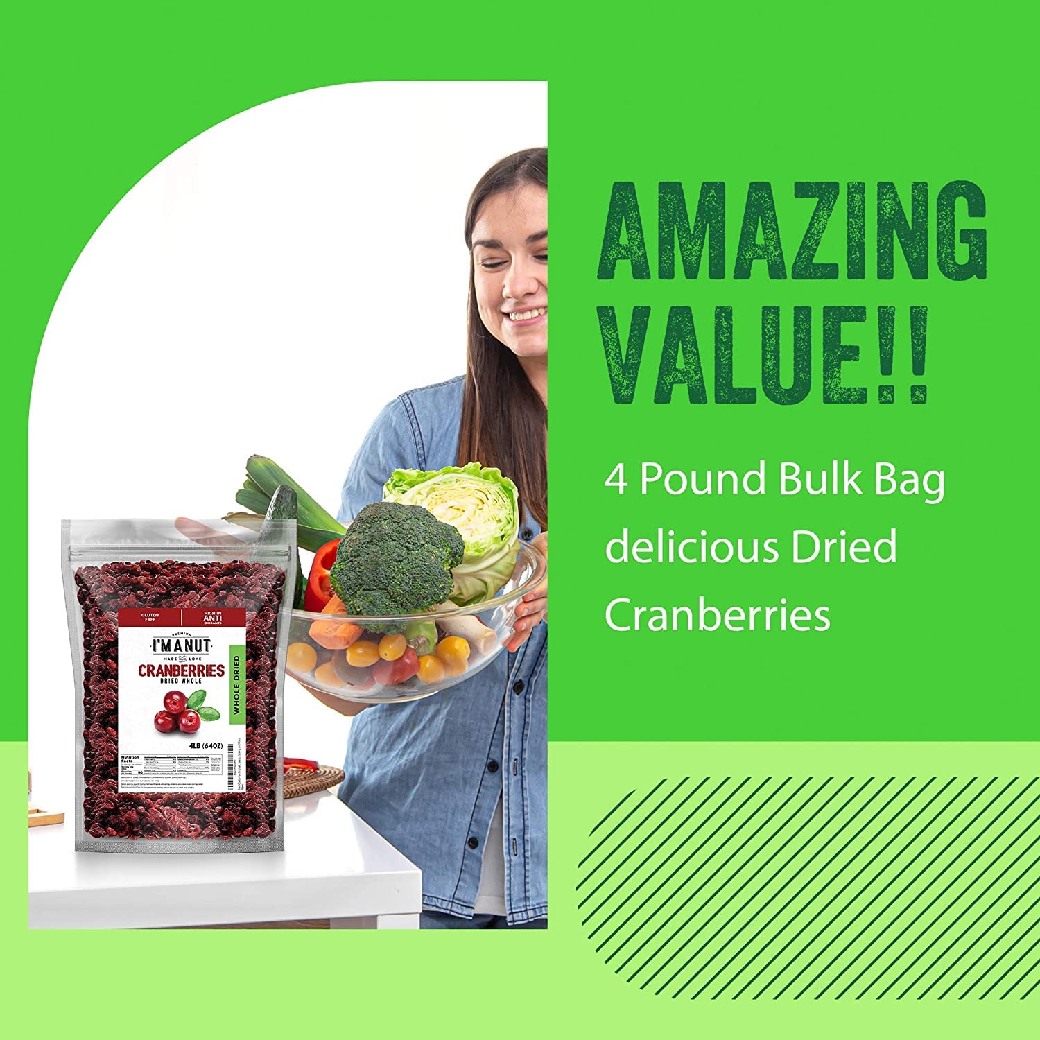 Dried Cranberries Original 2 Pound (32 oz) Batch Tested Gluten & Peanut Free | Resealable Bag | High in Antioxidant | Great for Salads, Cooking