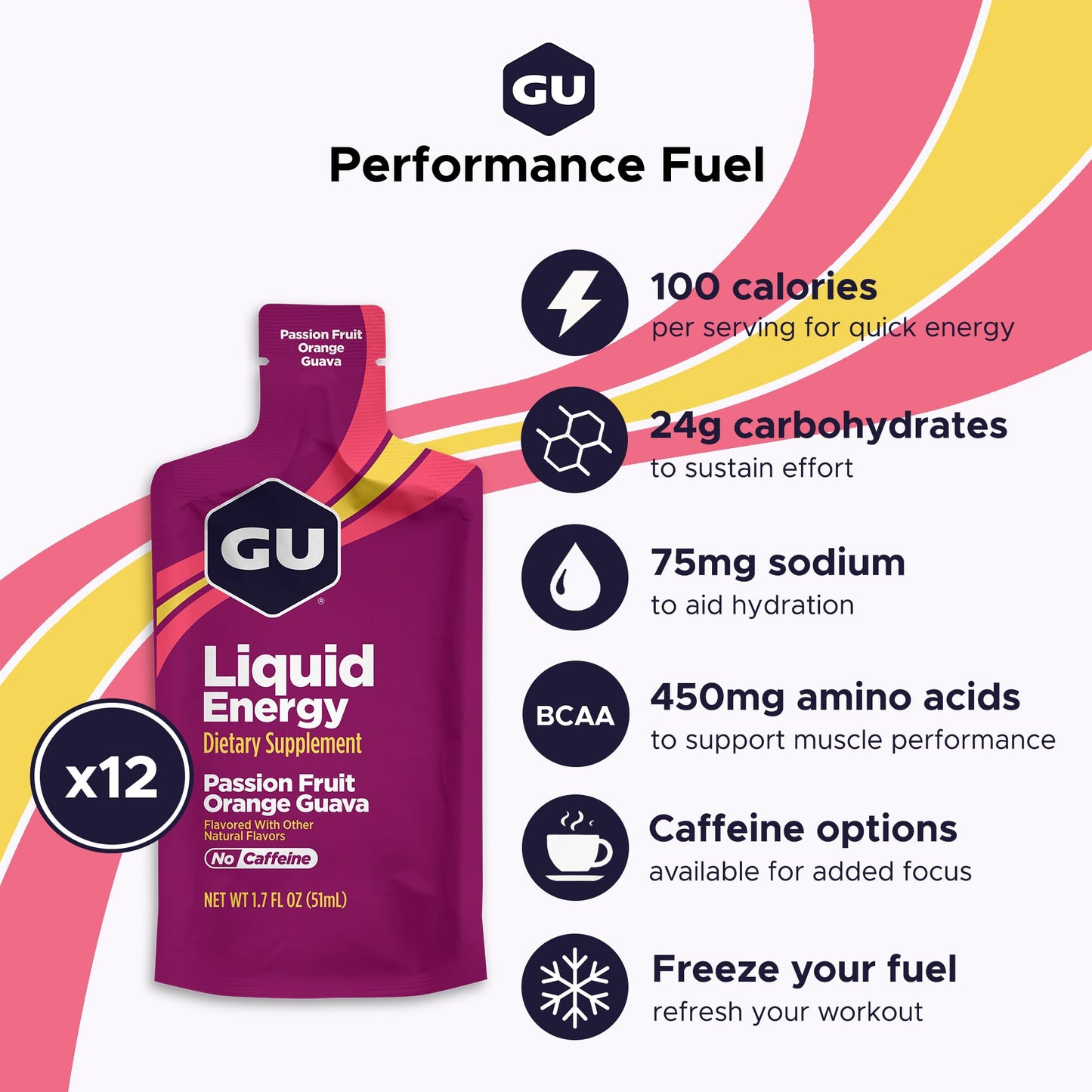 GU Energy, Liquid Energy, Passion Fruit Orange Guava - 12 Count
