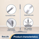 Yocada Rubber Floor Squeegee Broom TPR Blade Adjustable Scrubber Squeegee Household Broom for Shower Bathroom Kitchen Home Tile Pet Hair Fur Floor