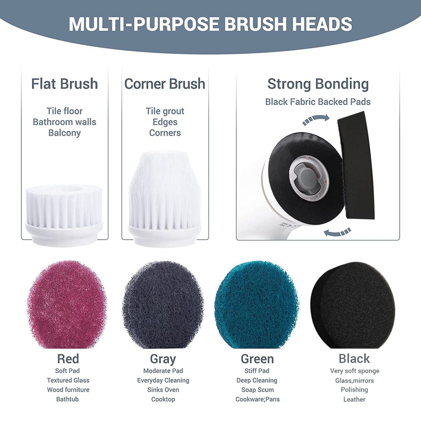 AIRSEE Electric Spin Scrubber, Cordless Power Rotating Brush, 2 Speeds, 6 Replaceable Brush Heads, Handheld Shower Bathroom Scrubber for Cleaning