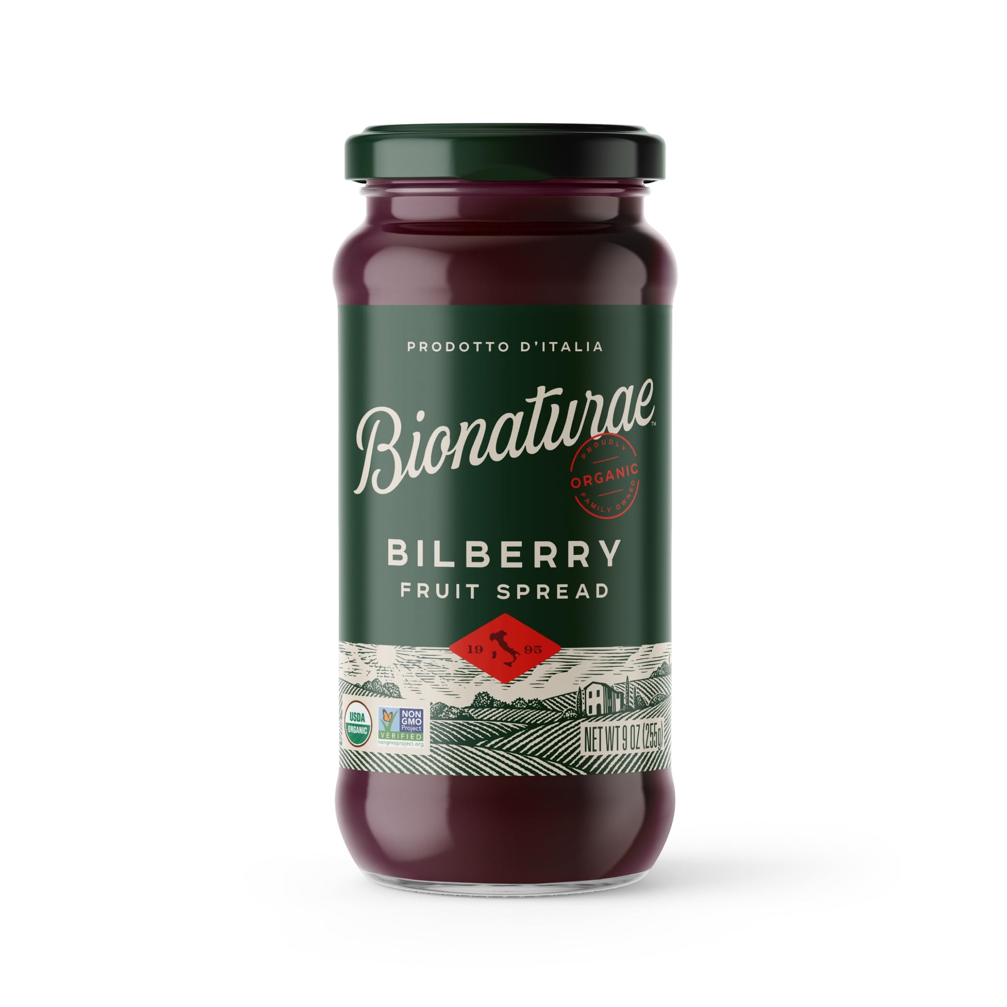 Bionaturae Organic Bilberry Fruit Spread - Jelly Organic, Non-GMO, USDA Certified, No Sugar Added, No Preservatives, Organic Fruit Jam, Jam Organic
