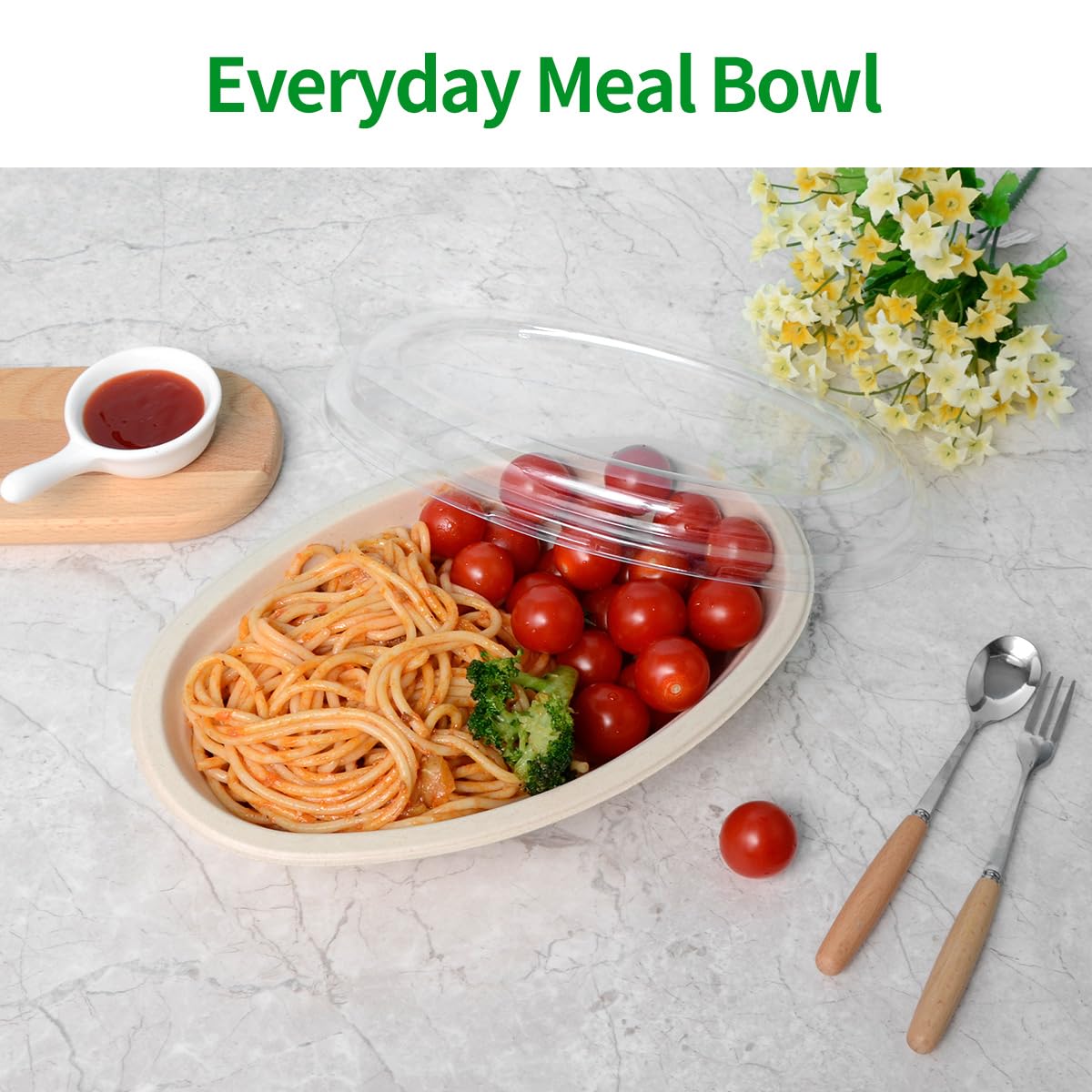 bloomoon 28 oz Oval Disposable Food Containers with Lids 50 Pack,Chipotle Style Bowl Oval with Lid Meal Prep Containers Disposable