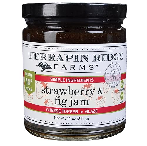 Terrapin Ridge Farms Gourmet Strawberry and Fig Jam - Sweet & Zesty Jam for Cheese, Pork, and More - Gluten Free, Vegan - 11 oz jar