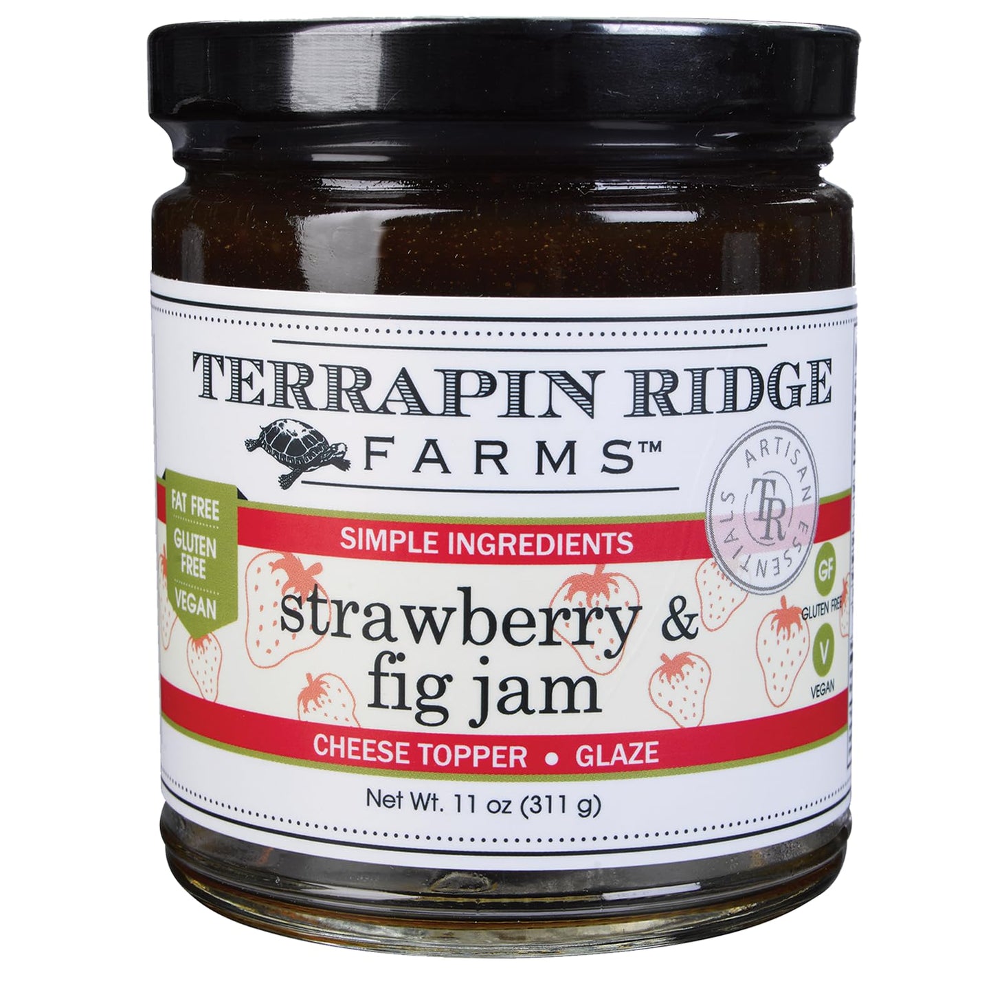 Terrapin Ridge Farms Gourmet Strawberry and Fig Jam - Sweet & Zesty Jam for Cheese, Pork, and More - Gluten Free, Vegan - 11 oz jar